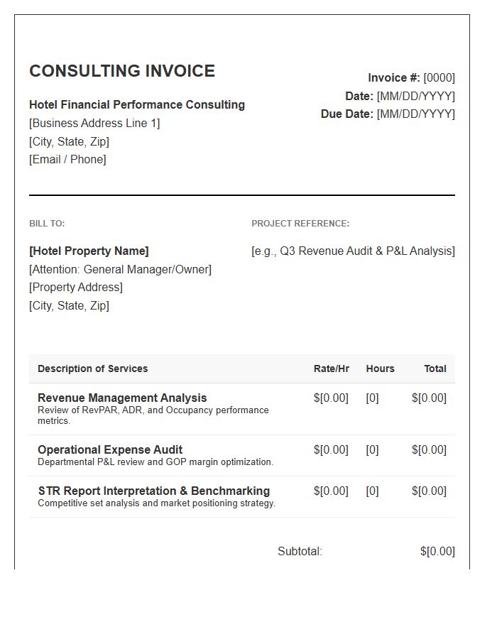 Hotel Financial Performance Consulting Invoice Template