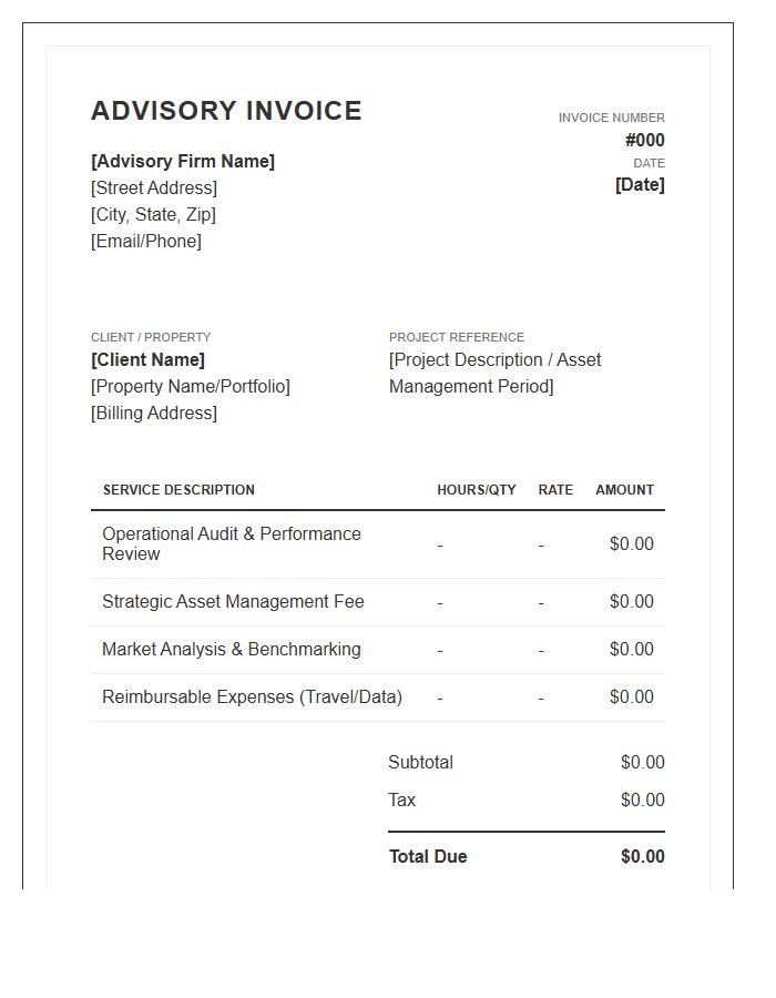 Lodging Industry Advisory Invoice Template