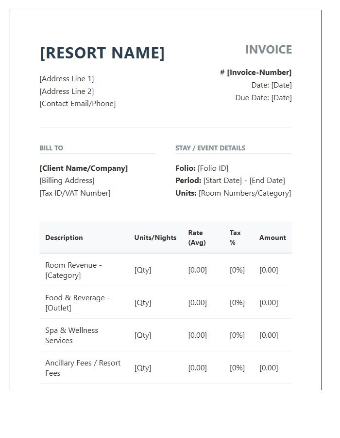 Resort Revenue Management Invoice Template