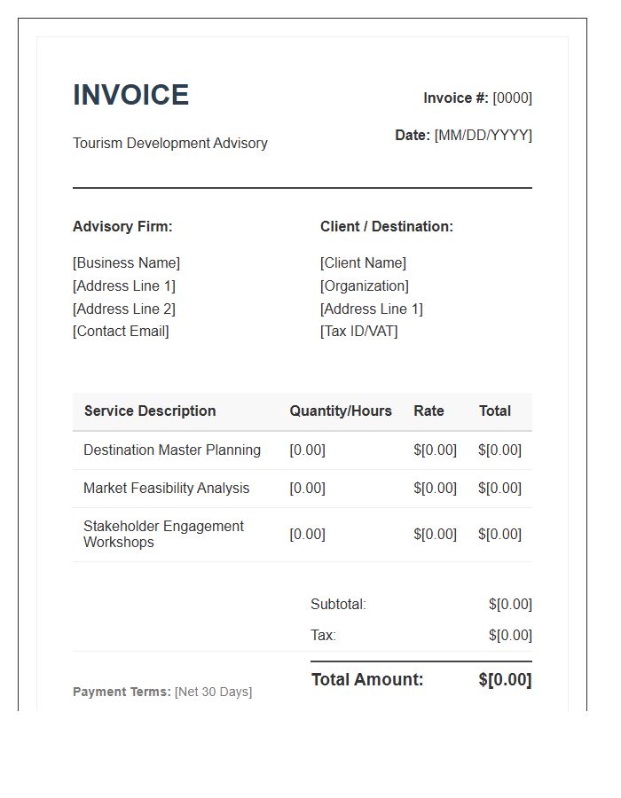 Tourism Development Advisory Invoice Template