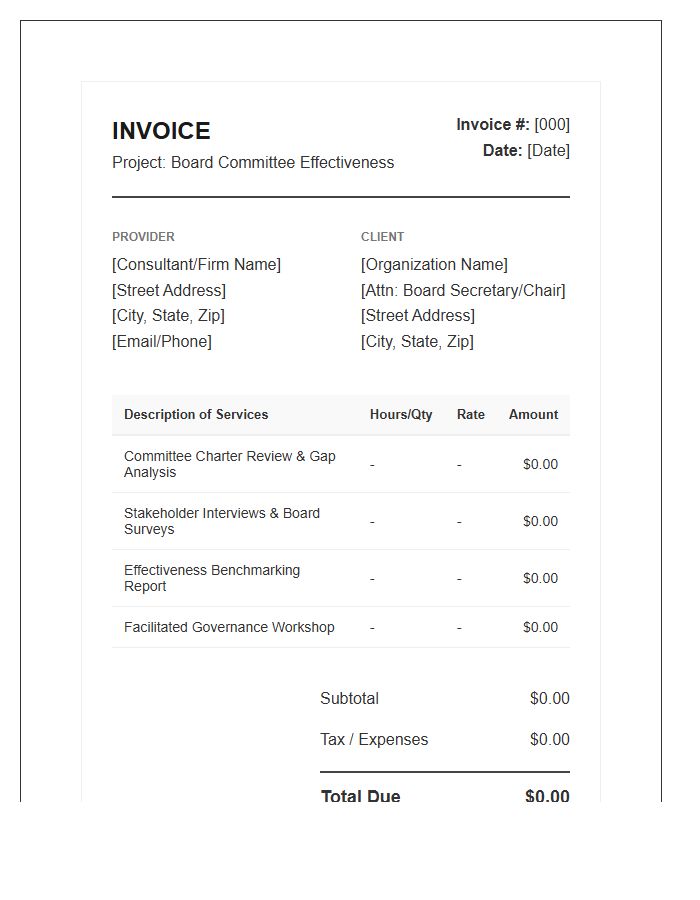 Board Committee Effectiveness Invoice Template