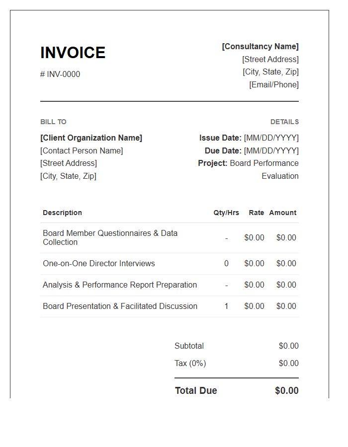 Board Performance Evaluation Invoice Template