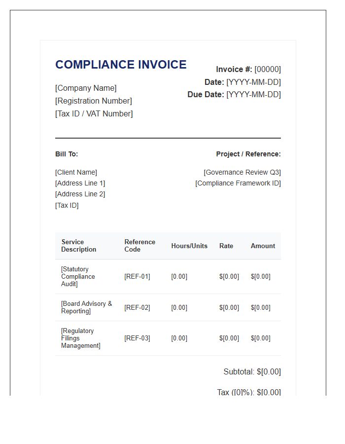 Corporate Governance Compliance Invoice Template
