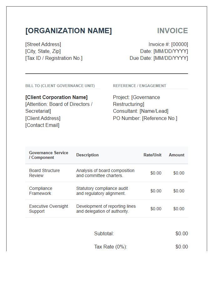 Corporate Governance Structure Invoice Template