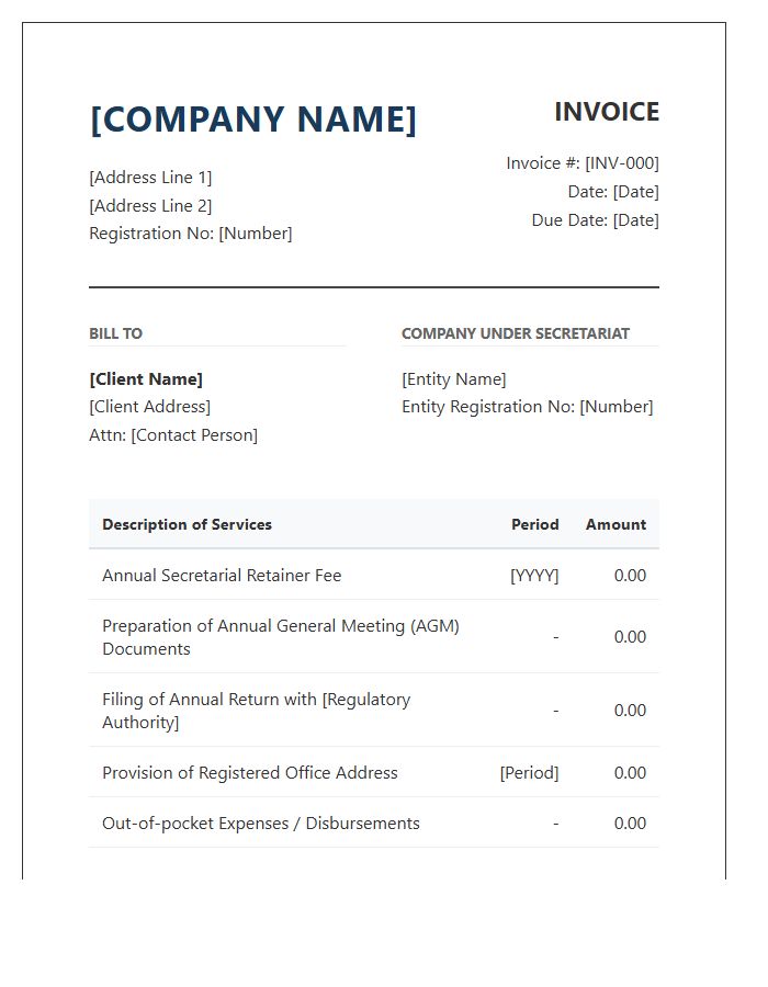Corporate Secretarial Services Invoice Template