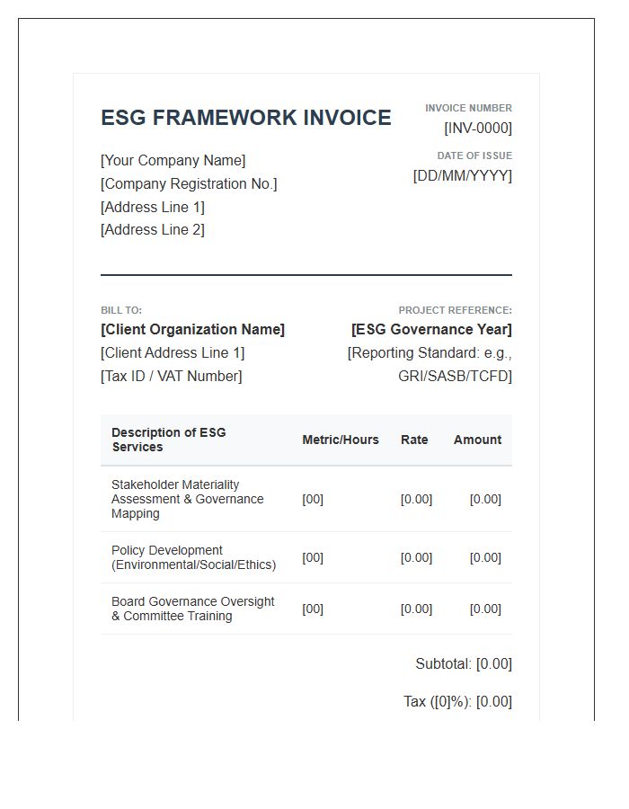 ESG Governance Framework Invoice Template