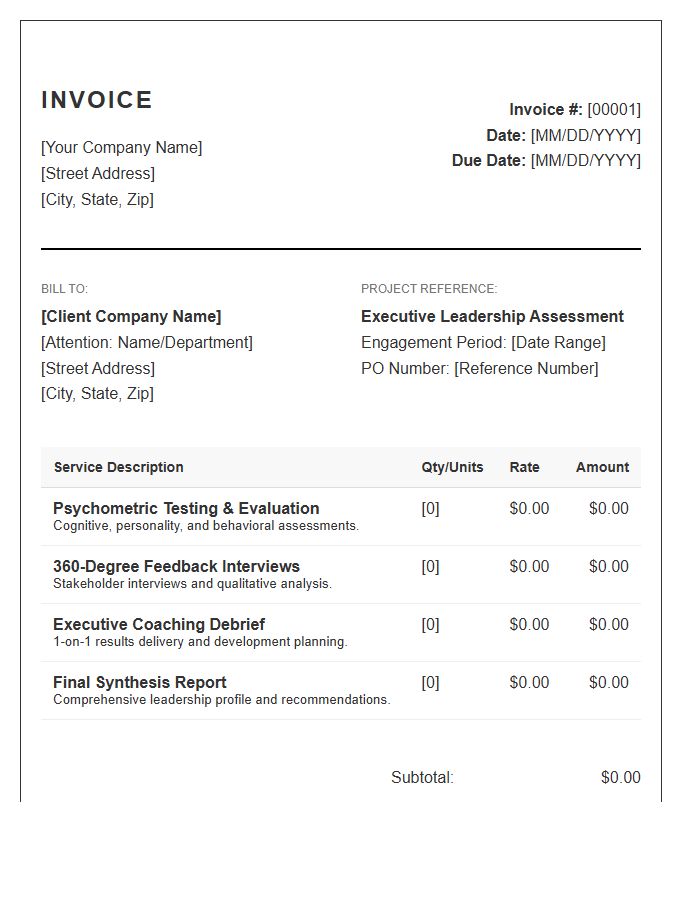 Executive Leadership Assessment Invoice Template