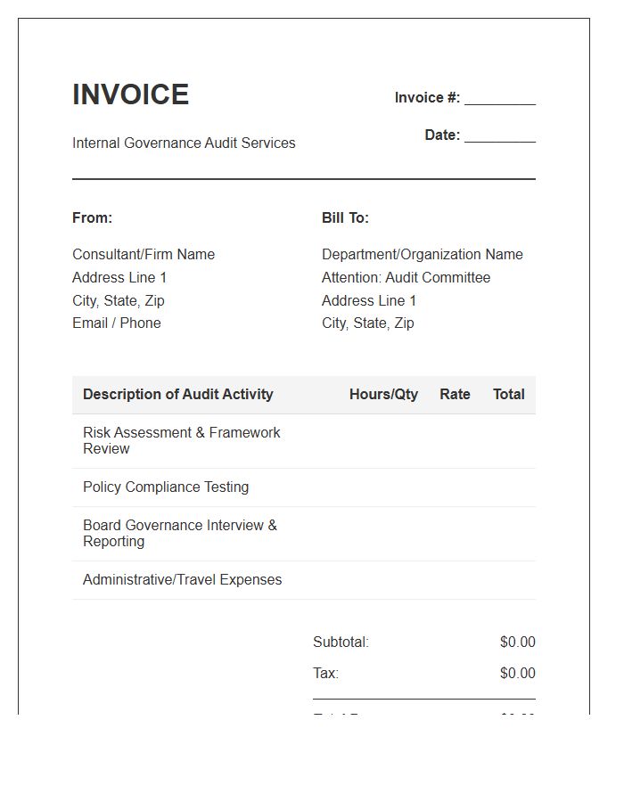Internal Governance Audit Invoice Template