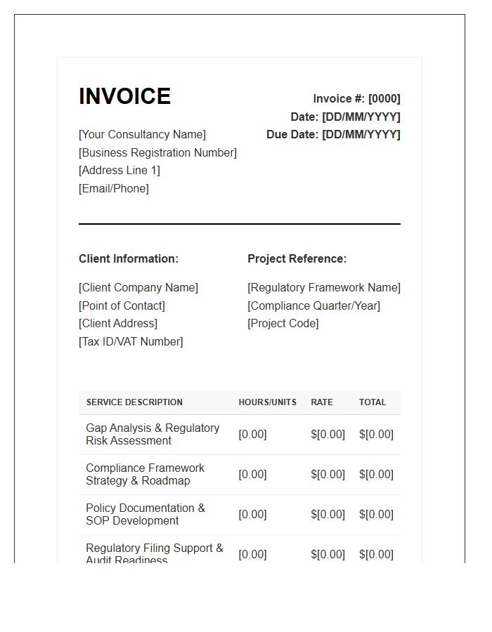 Regulatory Compliance Strategy Invoice Template