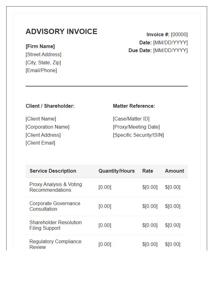 Shareholder Rights Advisory Invoice Template