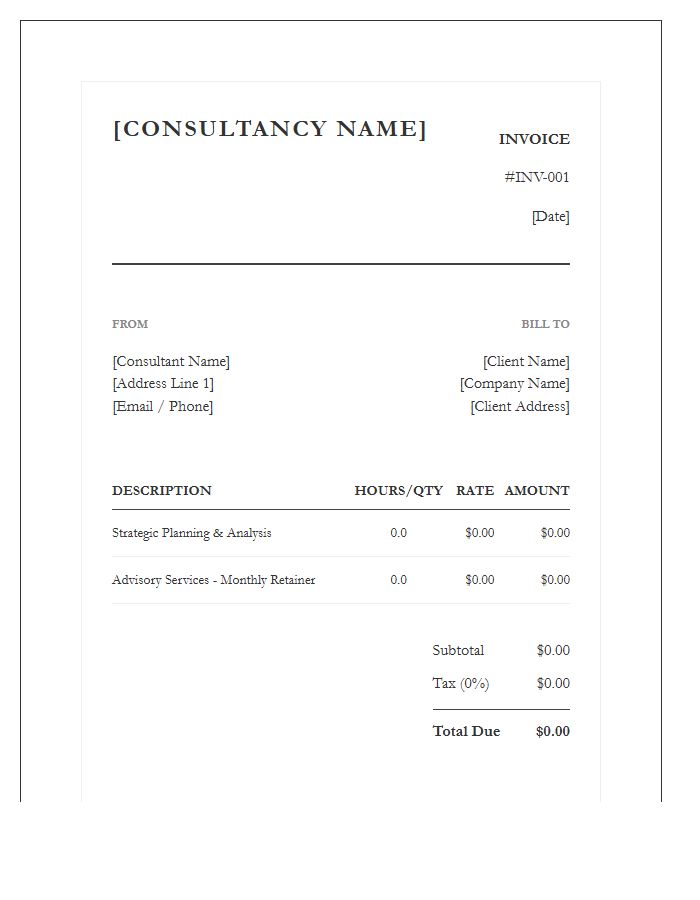 Boutique Business Consultant Formal Invoice Template
