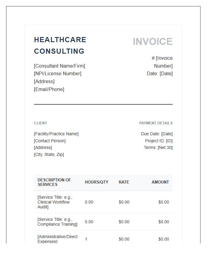 Boutique Healthcare Consulting Specialist Invoice Template