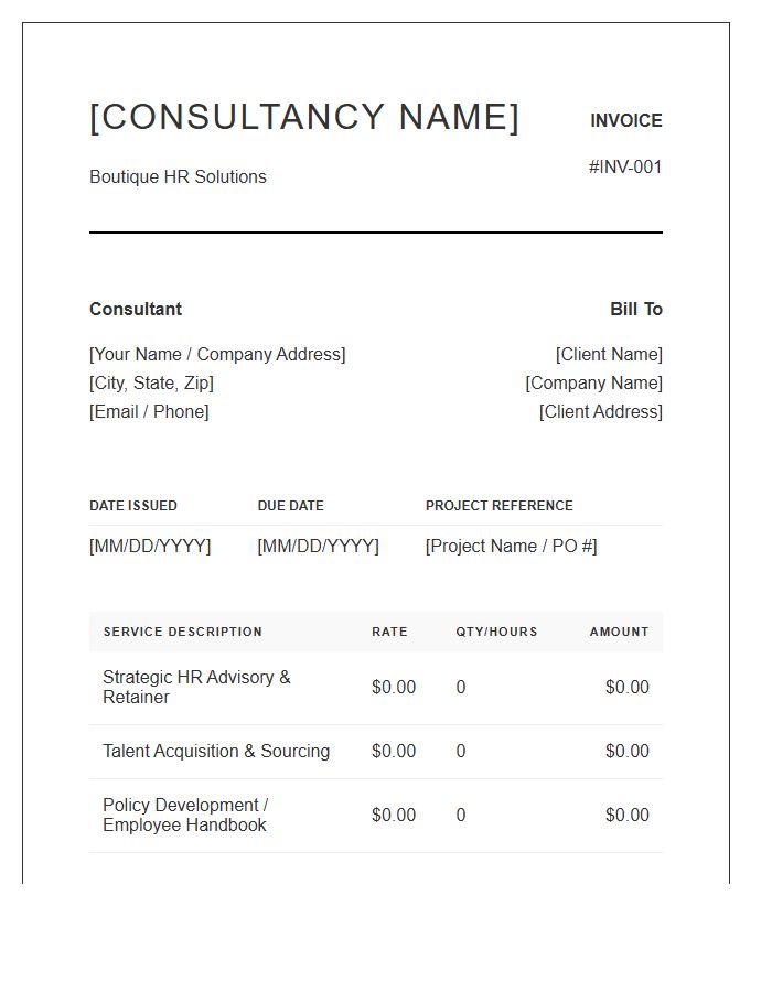 Boutique HR Consulting Professional Invoice Template