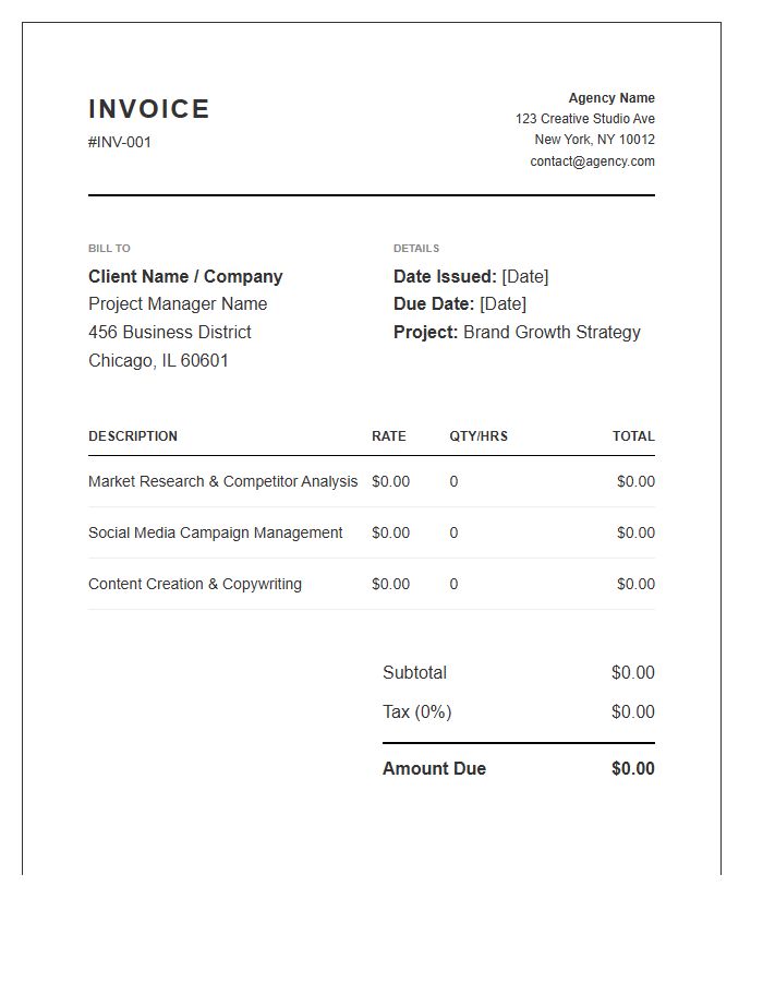 Boutique Marketing Consulting Project Invoice Template