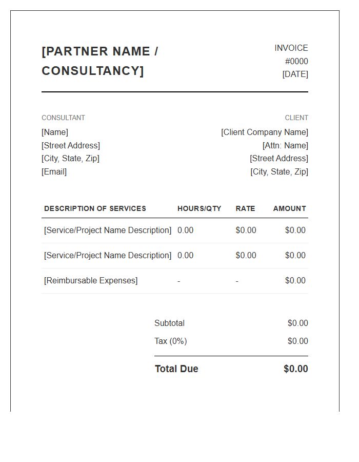 Boutique Operations Consulting Partner Invoice Template