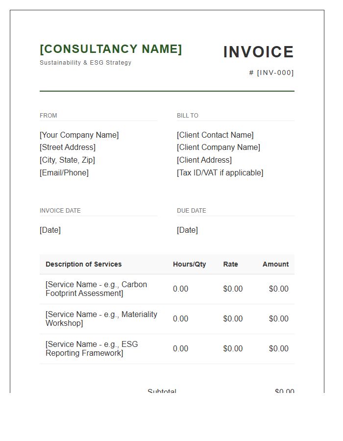 Boutique Sustainability Consulting Service Invoice Template