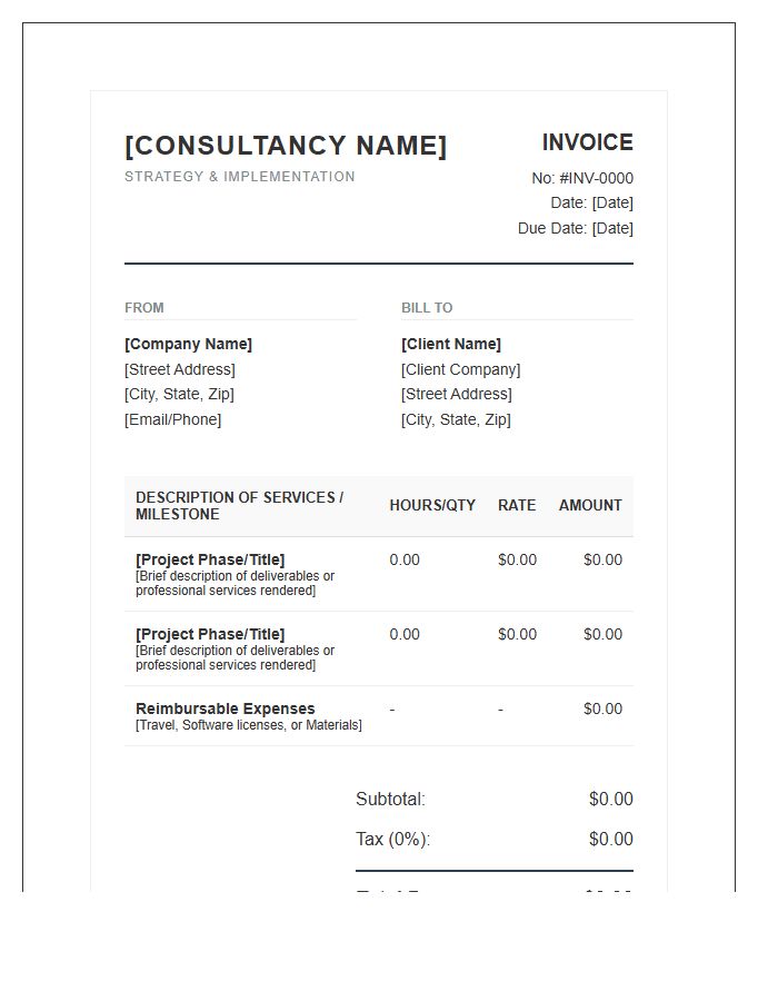 Detailed Boutique Consulting Billing Invoice Template