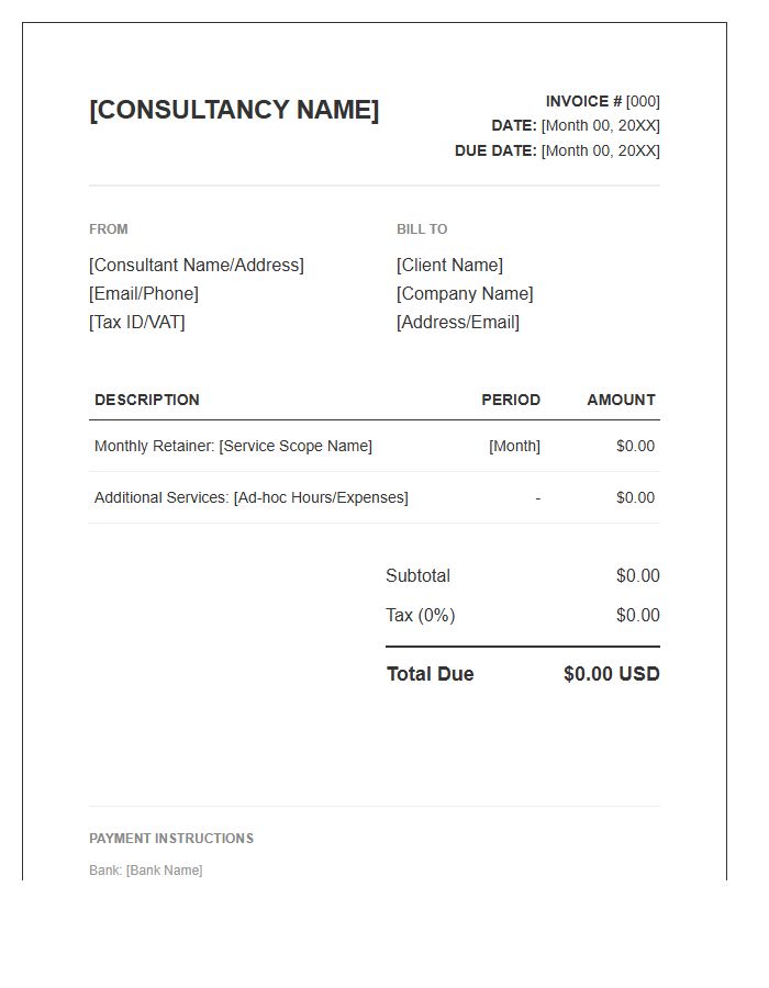 Monthly Retainer Boutique Consulting Invoice Template