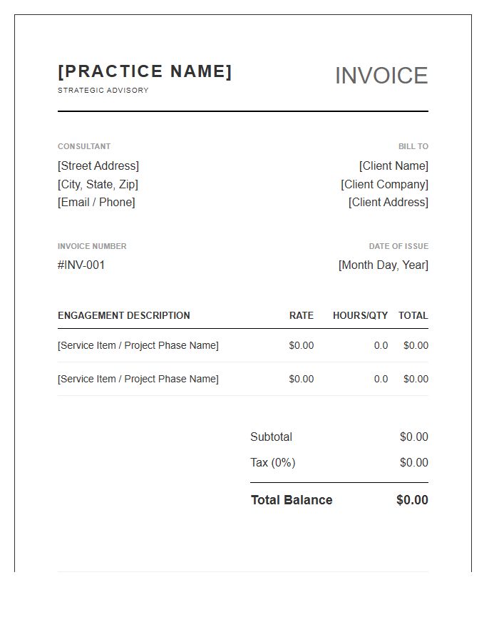Niche Boutique Consulting Practice Invoice Template