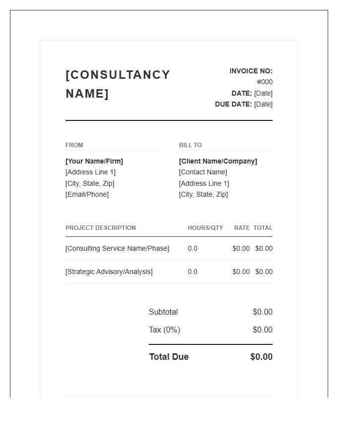 Premium Boutique Consulting Project Invoice Template