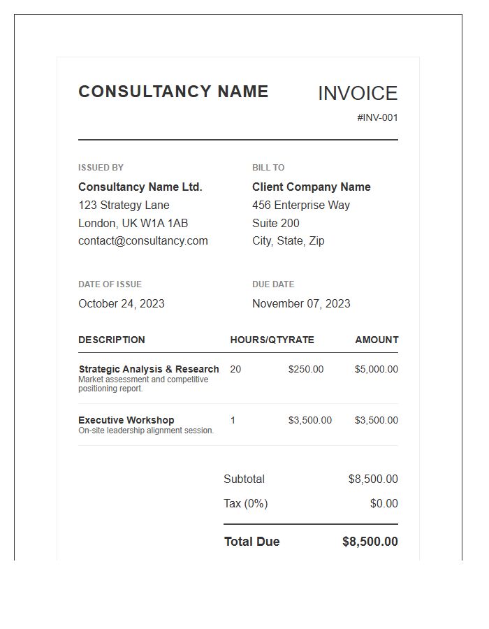 Professional Boutique Consulting Invoice Template