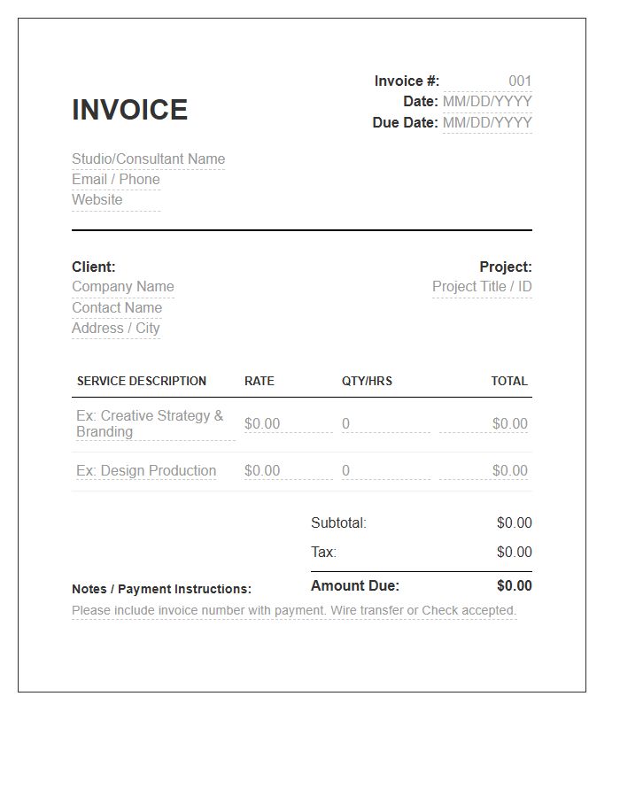 Creative Services Consulting Invoice Template