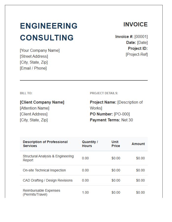 Engineering Consulting Professional Invoice Template
