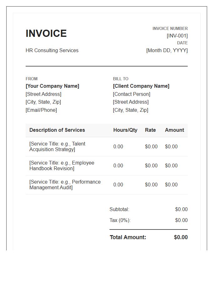 Human Resources Consulting Invoice Template