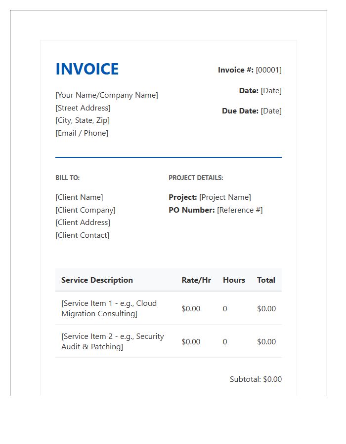 IT Consulting Professional Invoice Template