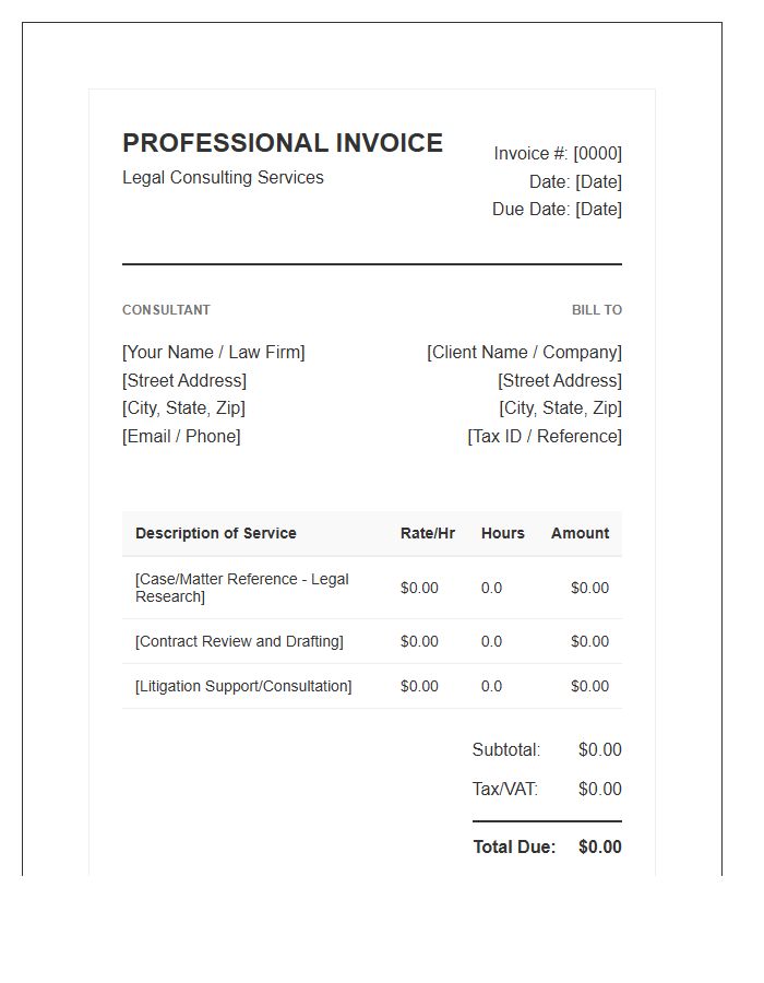 Legal Consulting Professional Invoice Template