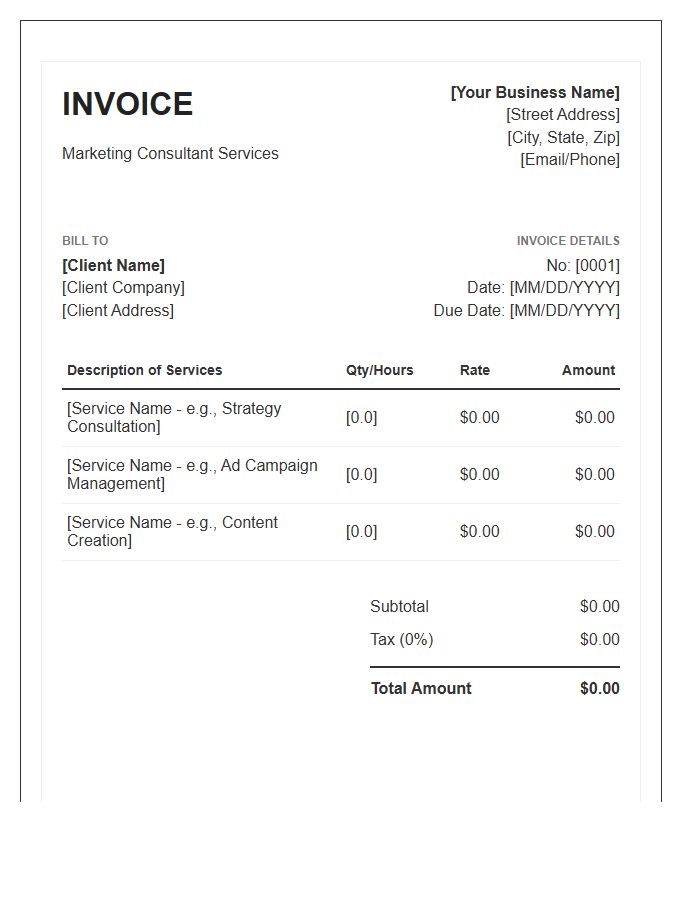 Marketing Consultant Service Invoice Template