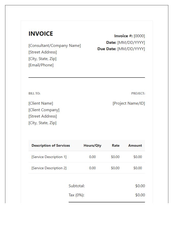 Professional Consulting Services Invoice Template