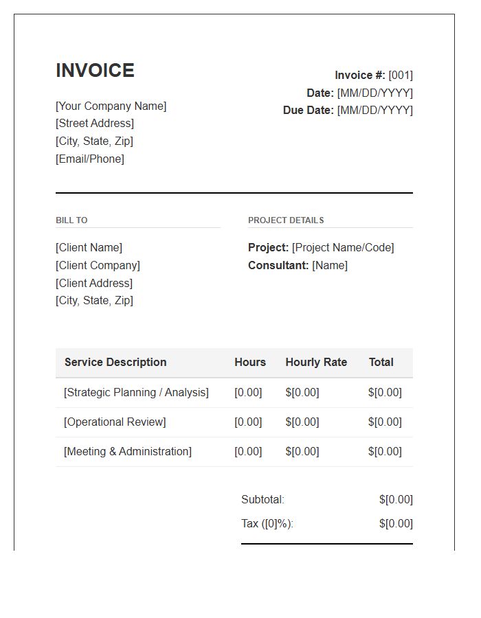 Business Consulting Services Hourly Rate Invoice Template