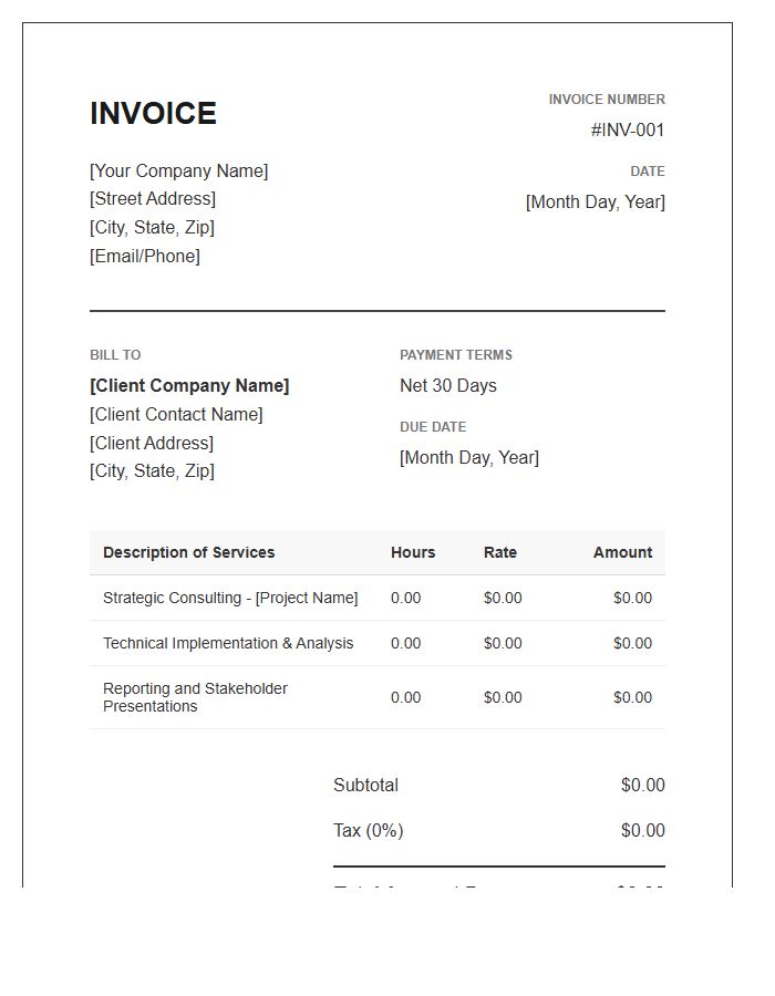 Corporate Hourly Rate Consulting Invoice Template