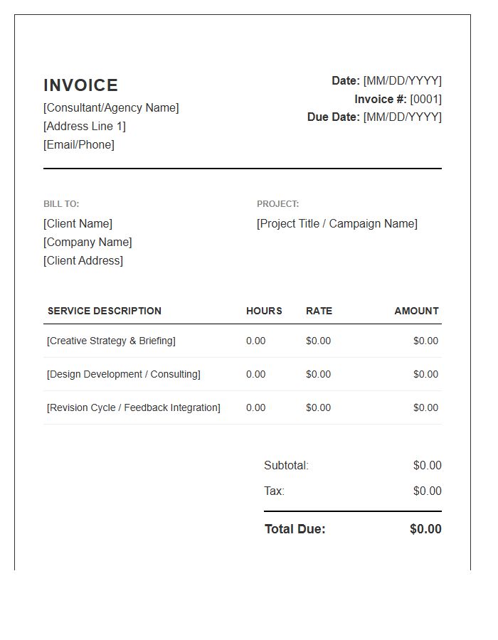 Creative Consulting Hourly Rate Invoice Template