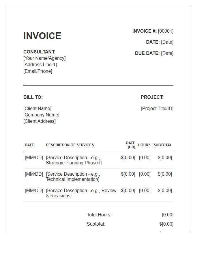 Detailed Hourly Rate Consulting Invoice Template
