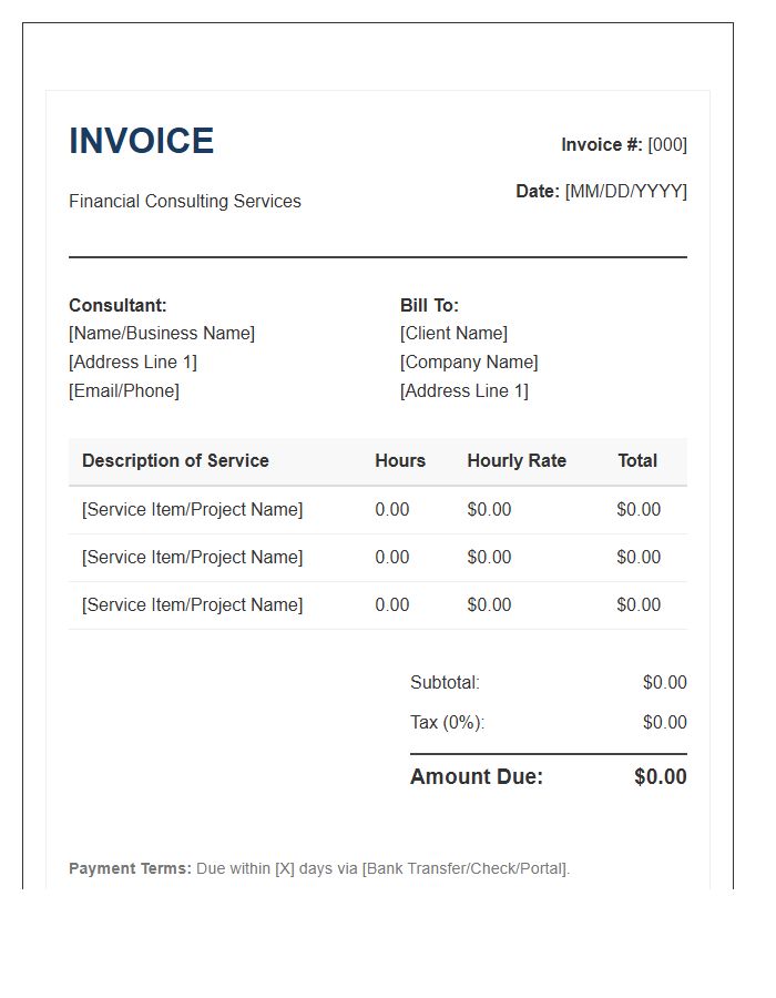 Financial Consulting Hourly Rate Invoice Template