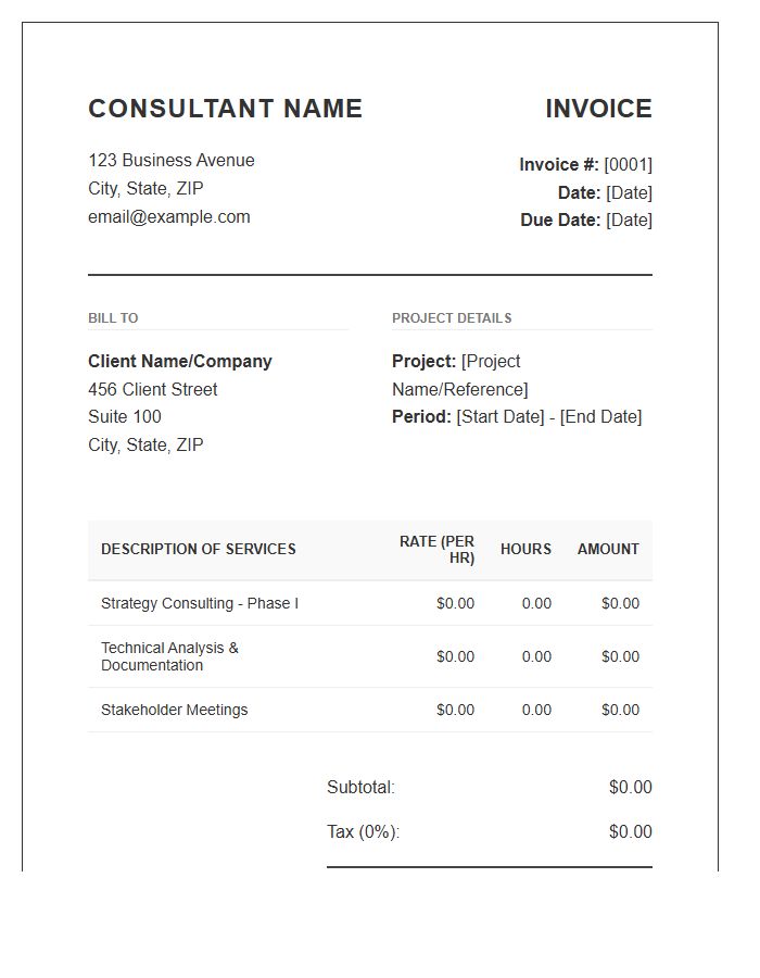 Formal Consulting Invoice Template With Hourly Rates