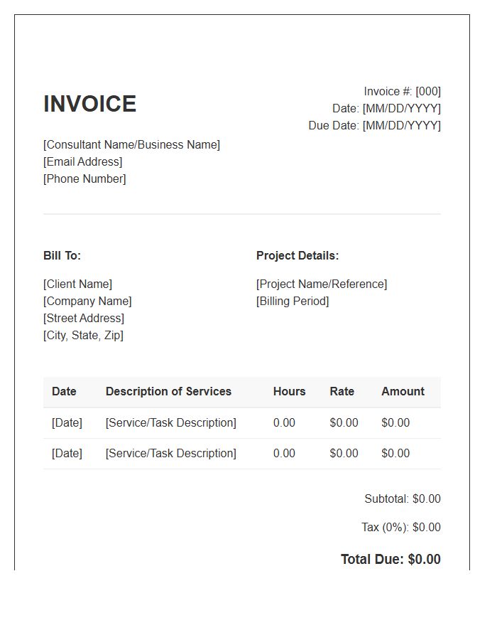 Independent Consultant Hourly Rate Invoice Template
