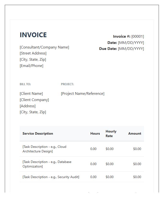 IT Consulting Hourly Rate Invoice Template