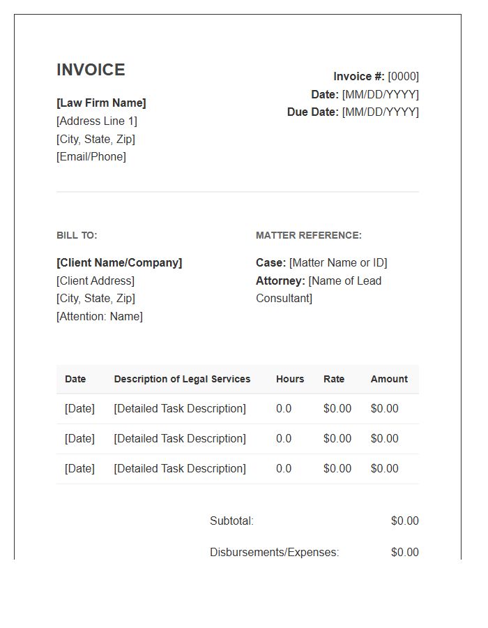 Legal Consulting Hourly Rate Invoice Template