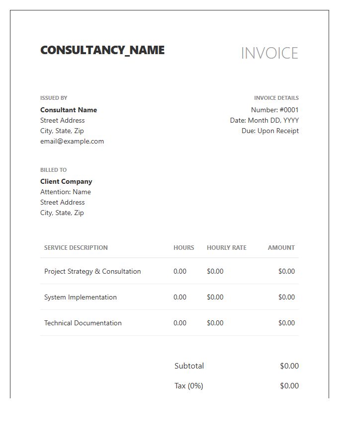 Modern Hourly Rate Consulting Invoice Template