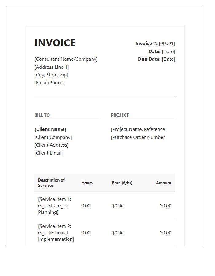 Professional Consulting Hourly Rate Invoice Template