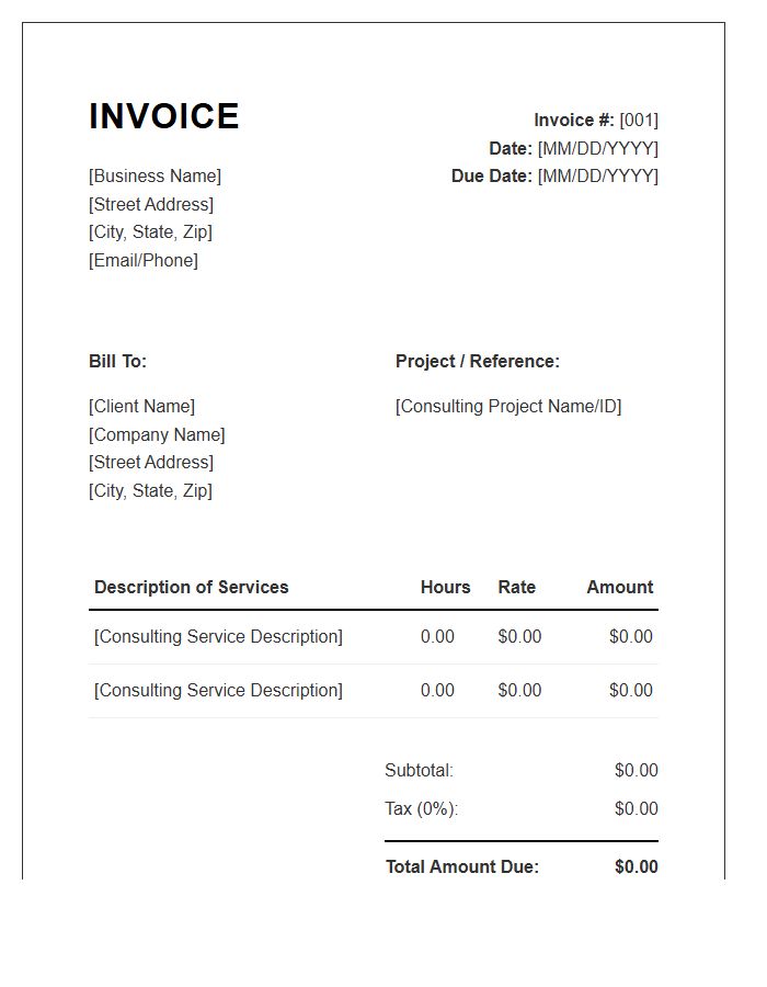Small Business Consulting Hourly Rate Invoice Template
