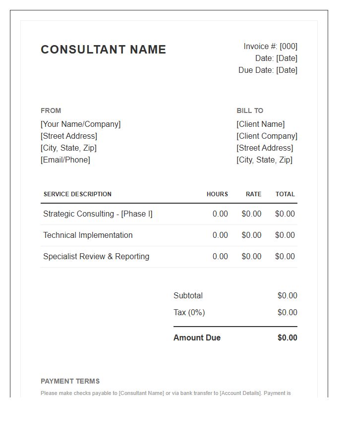 Specialist Hourly Rate Consulting Invoice Template