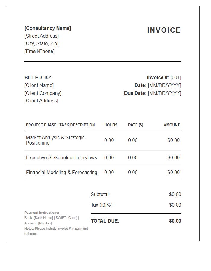Strategy Consulting Hourly Rate Invoice Template