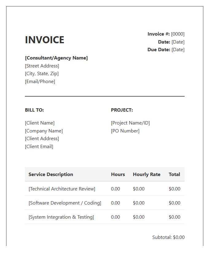Technical Consulting Hourly Rate Invoice Template
