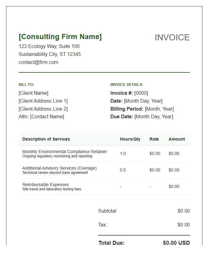 Environmental Consulting Monthly Retainer Invoice Template
