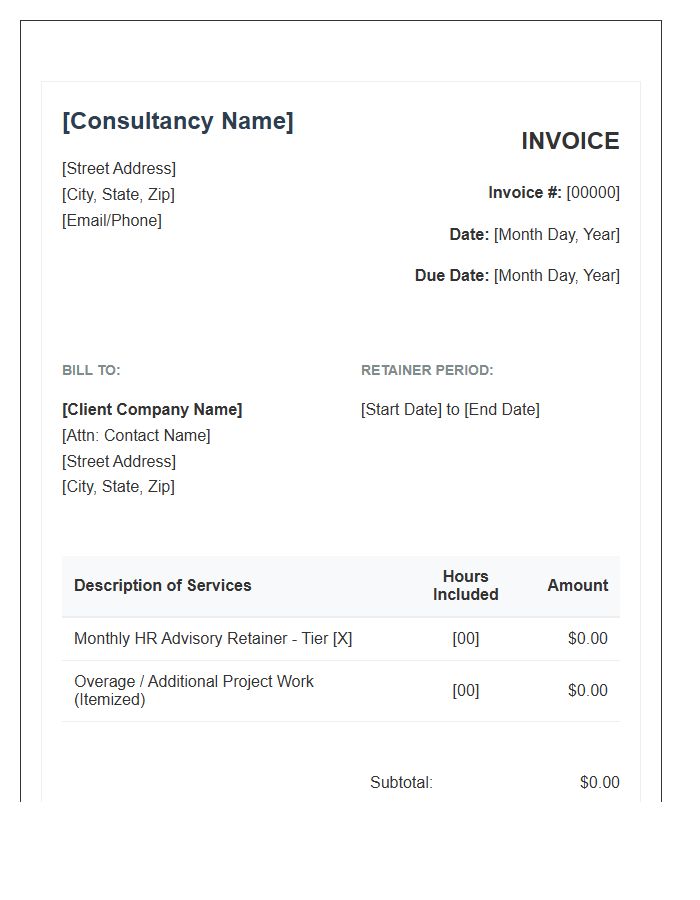 Human Resources Consulting Monthly Retainer Invoice Template