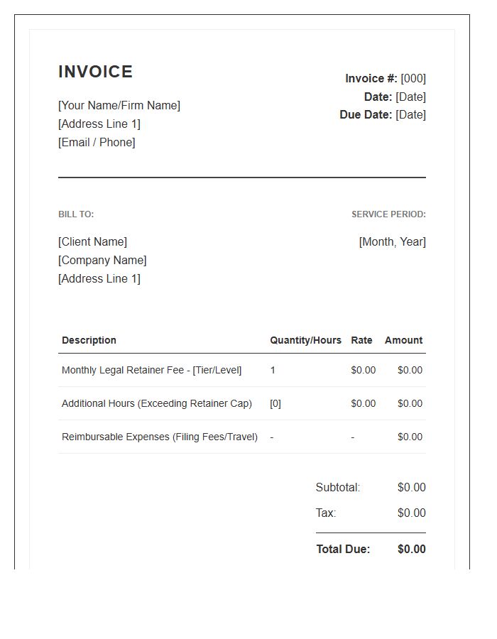 Legal Consultant Monthly Retainer Invoice Template